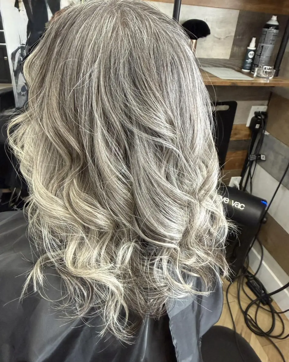 Icy ash blonde with lowlights, back view