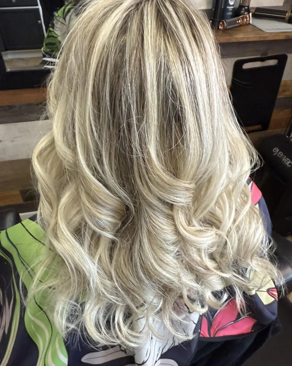 Soft blonde waves, back view