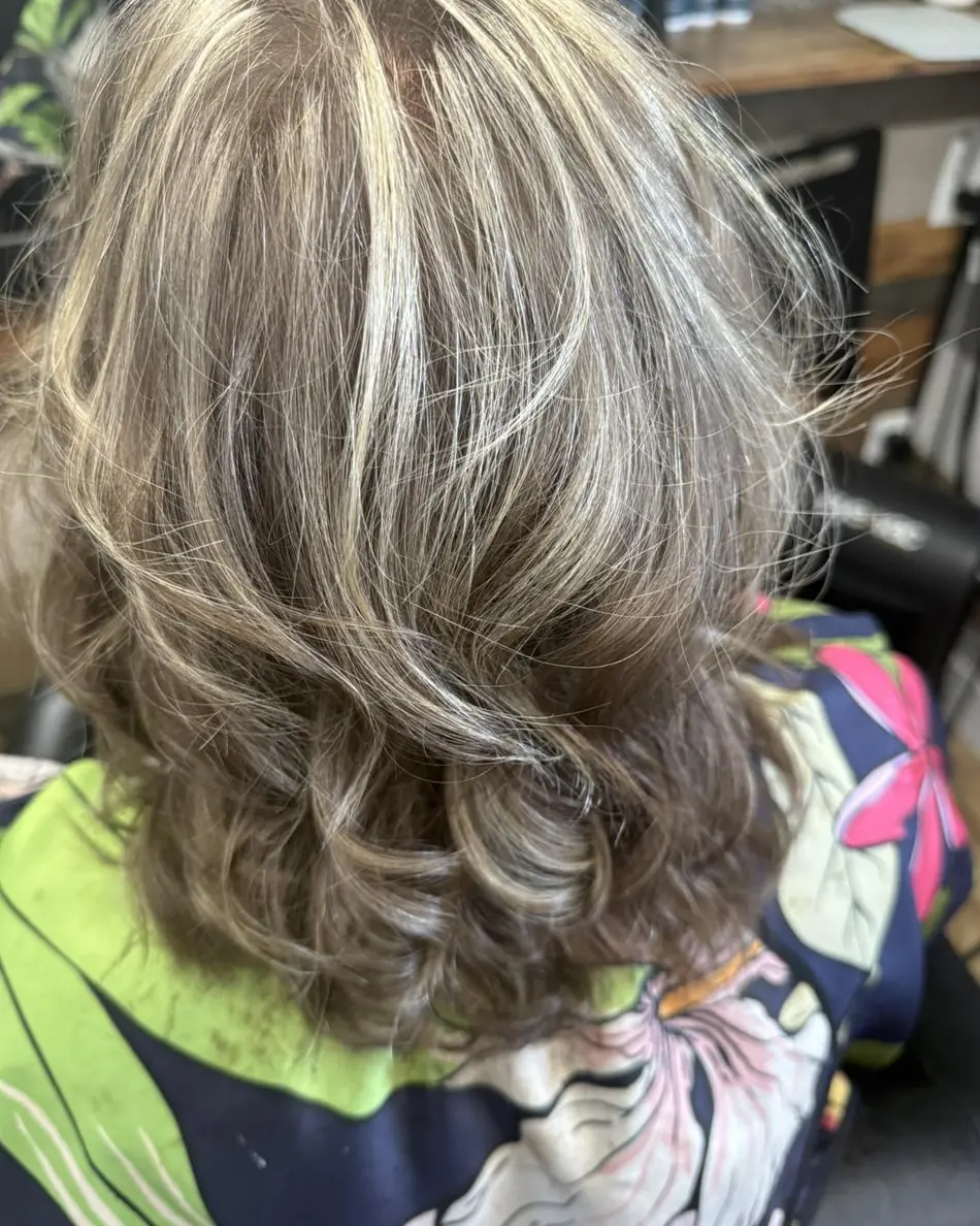 Finished silver-blonde blowout, back view